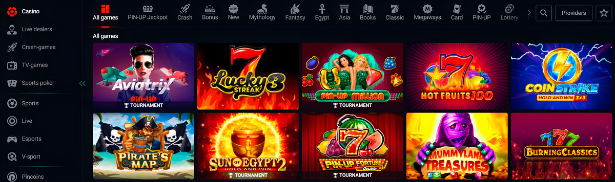 Proveedores de juegos y entretenimiento en Pin Up Casino